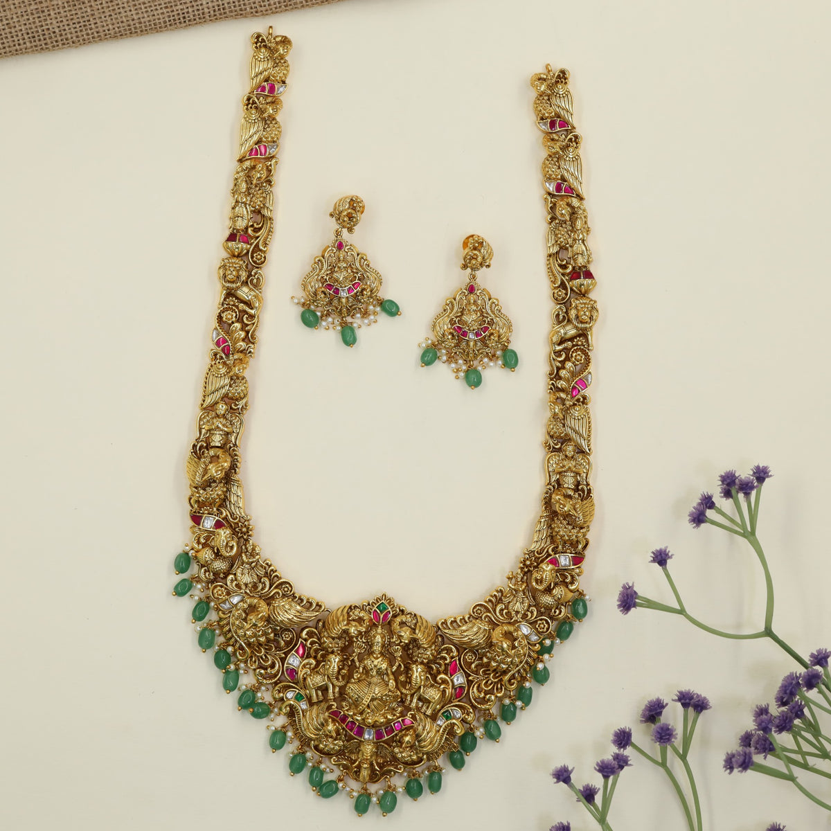 Antique Long Haar featuring Gajalakshmi and decorative side elements
