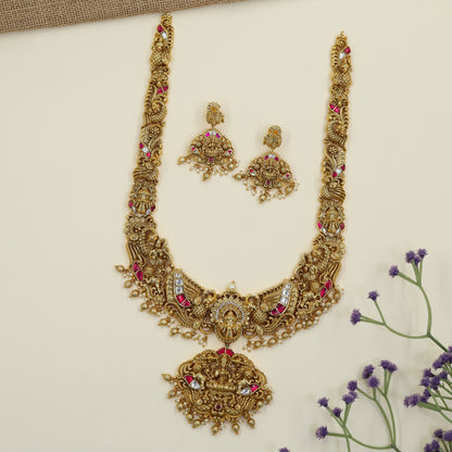 Antique Long Haar with Lakshmi pendant and intricate temple detailing