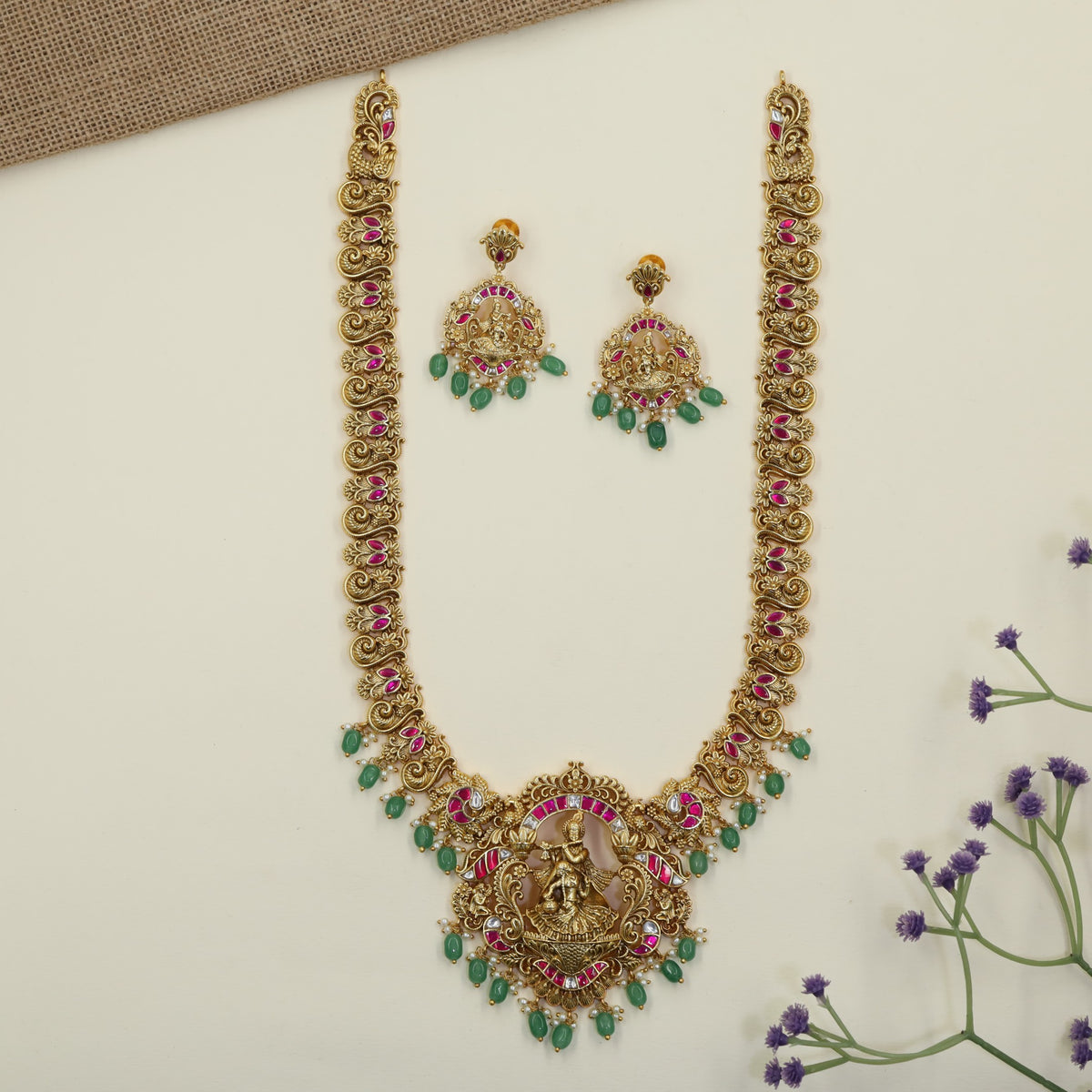 Antique Long Haar featuring Krishna playing flute and Radha dancing