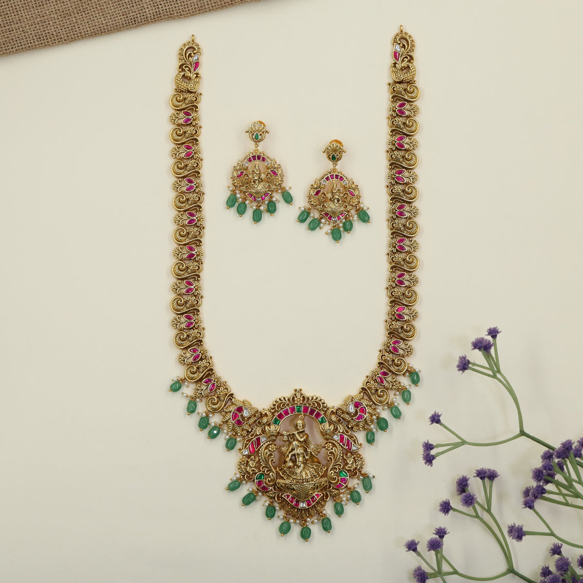 Antique Long Haar featuring Krishna playing flute and Radha dancing