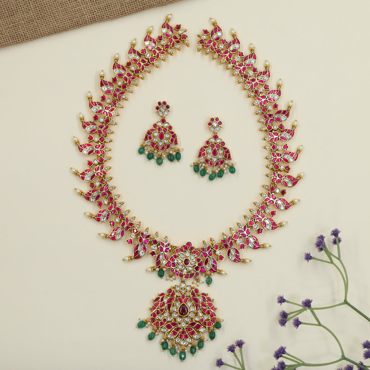 Traditional Jadau Long Haar featuring an ornate peacock pendant