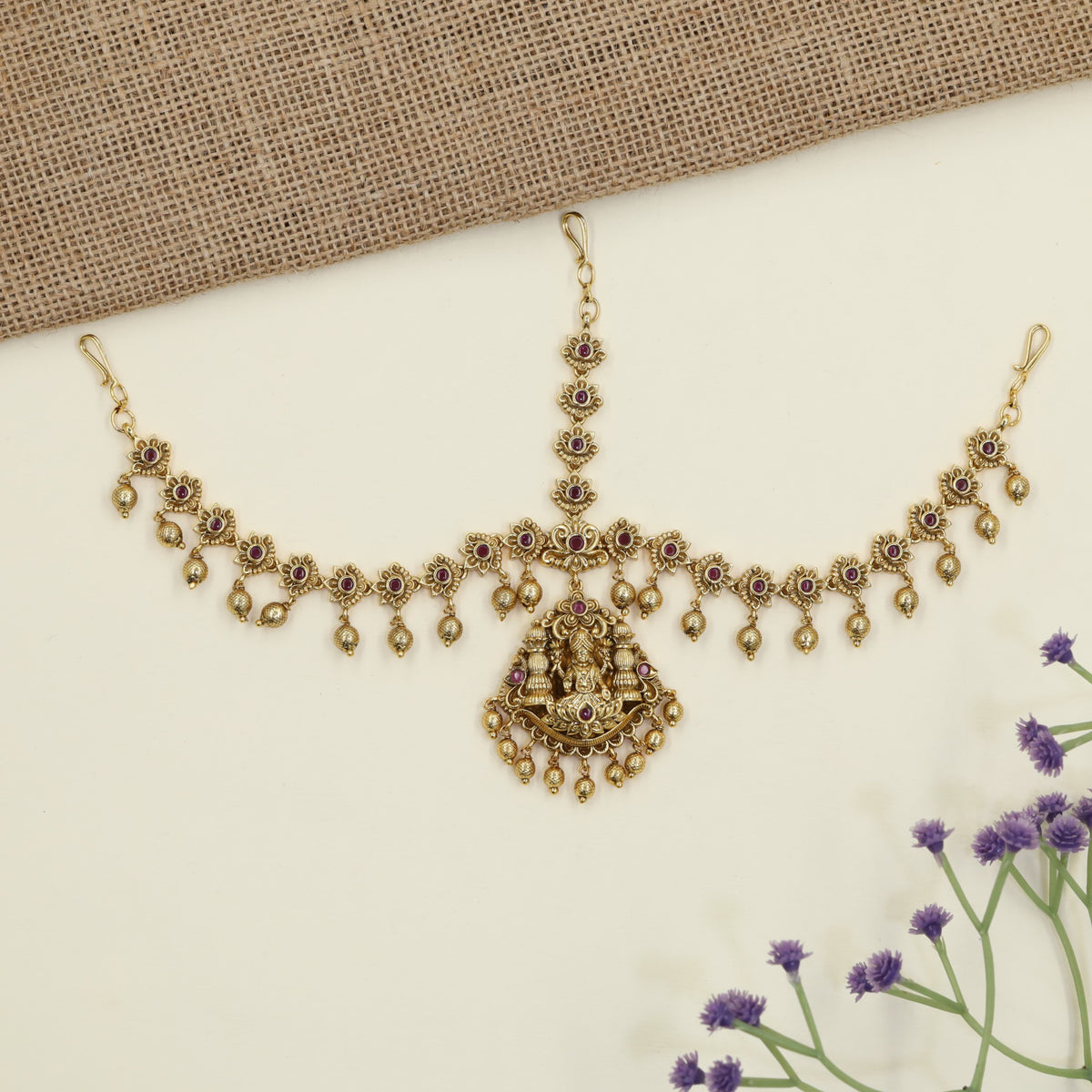 Traditional Indian Lakshmi Antique Headset with ornate floral elements