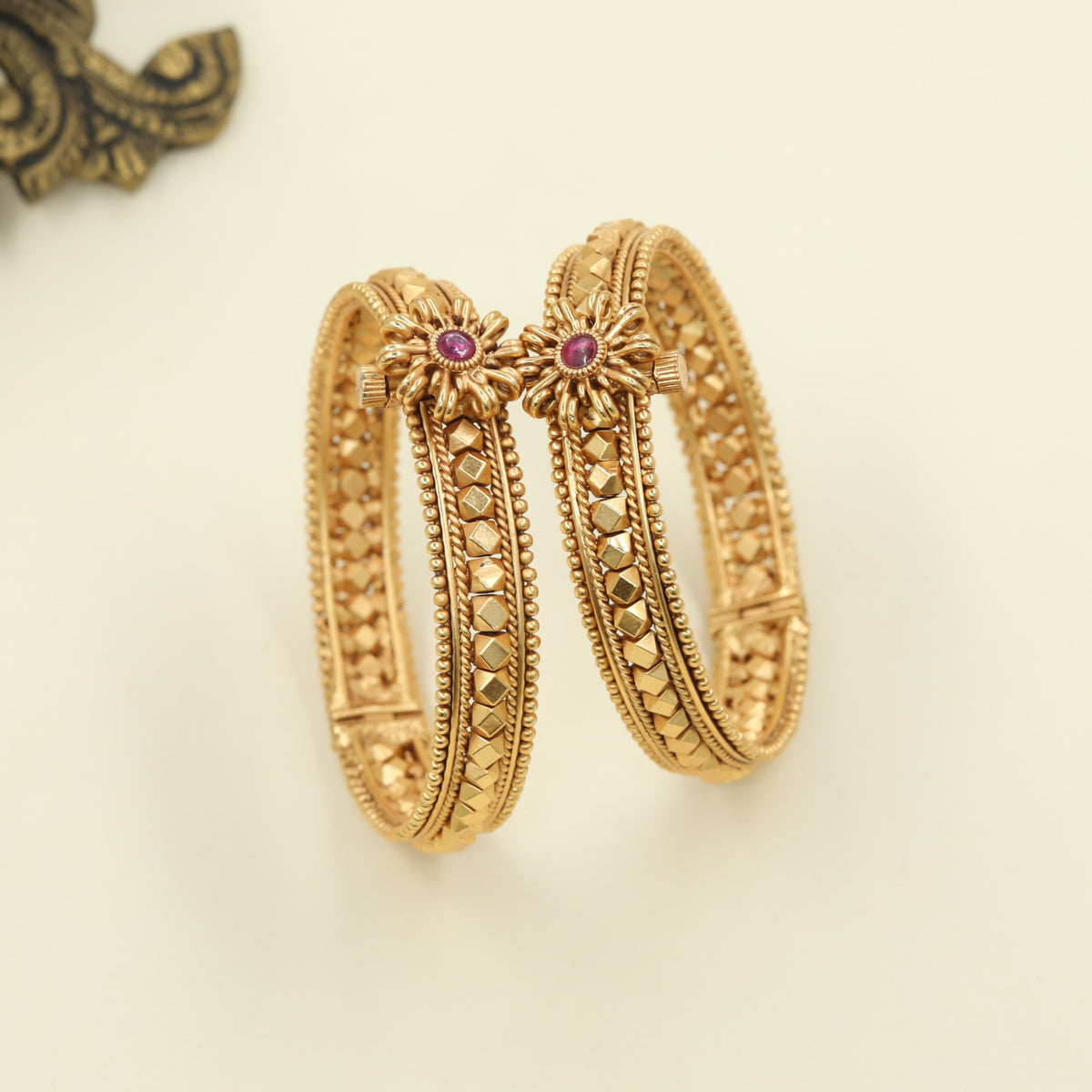 Ornamental Antique Bangles with sculpted flower detailing
