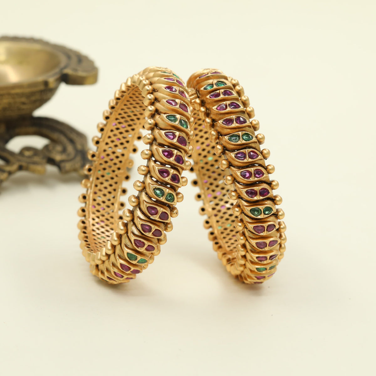Traditional Antique Bangles with Curved Stone Sections