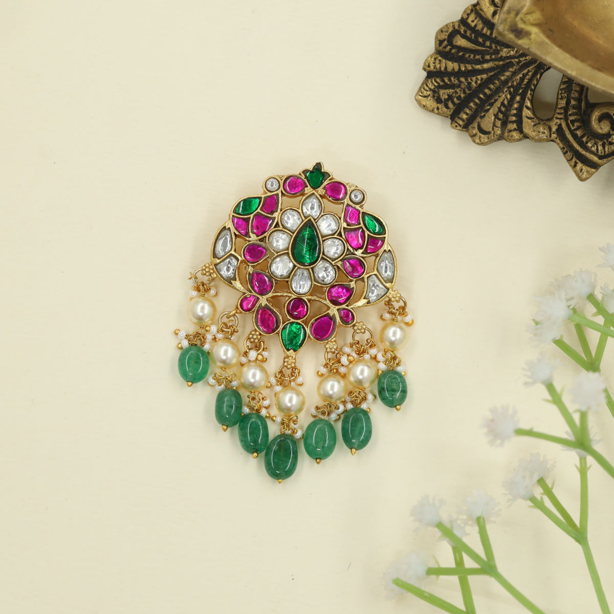 Prestige Jadau pendant with signature fringe accents
