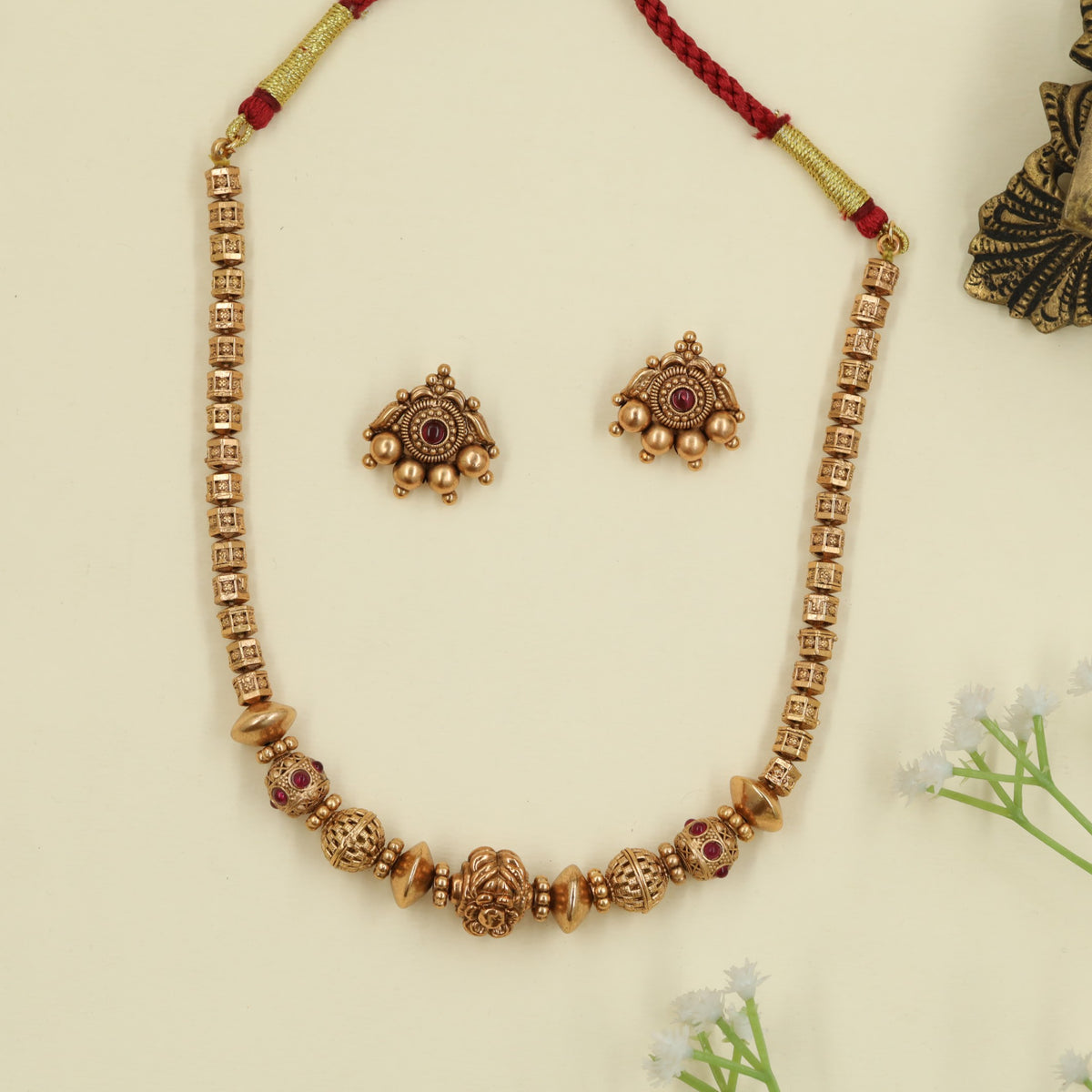 Antique Beads Necklace featuring lattice beads and sculpted elements