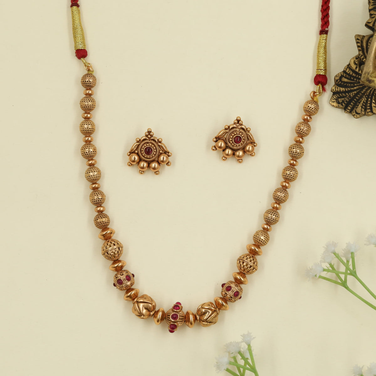 Antique Beads Necklace featuring openwork spherical beads
