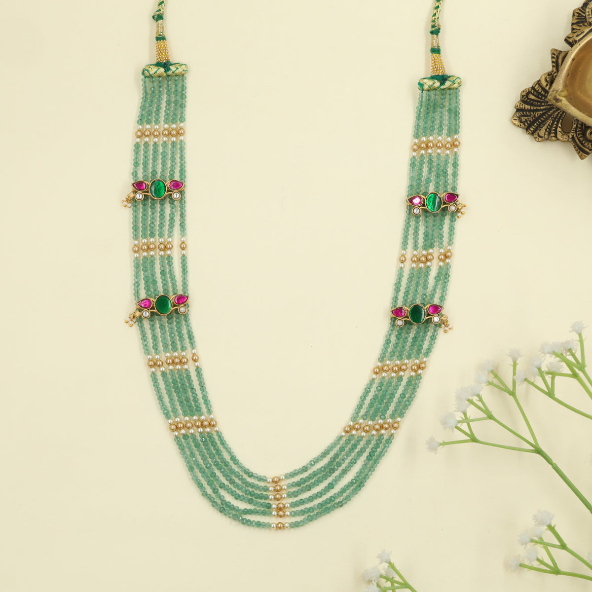 Jadau Beads Long Haara with multi strand detailing