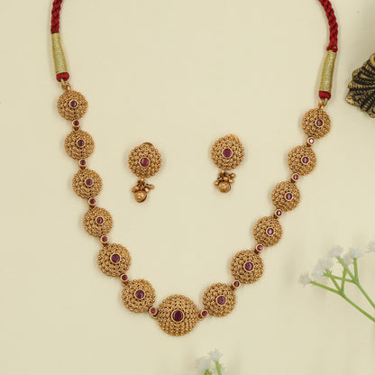 Antique Necklace with repeated round panels and matching earrings