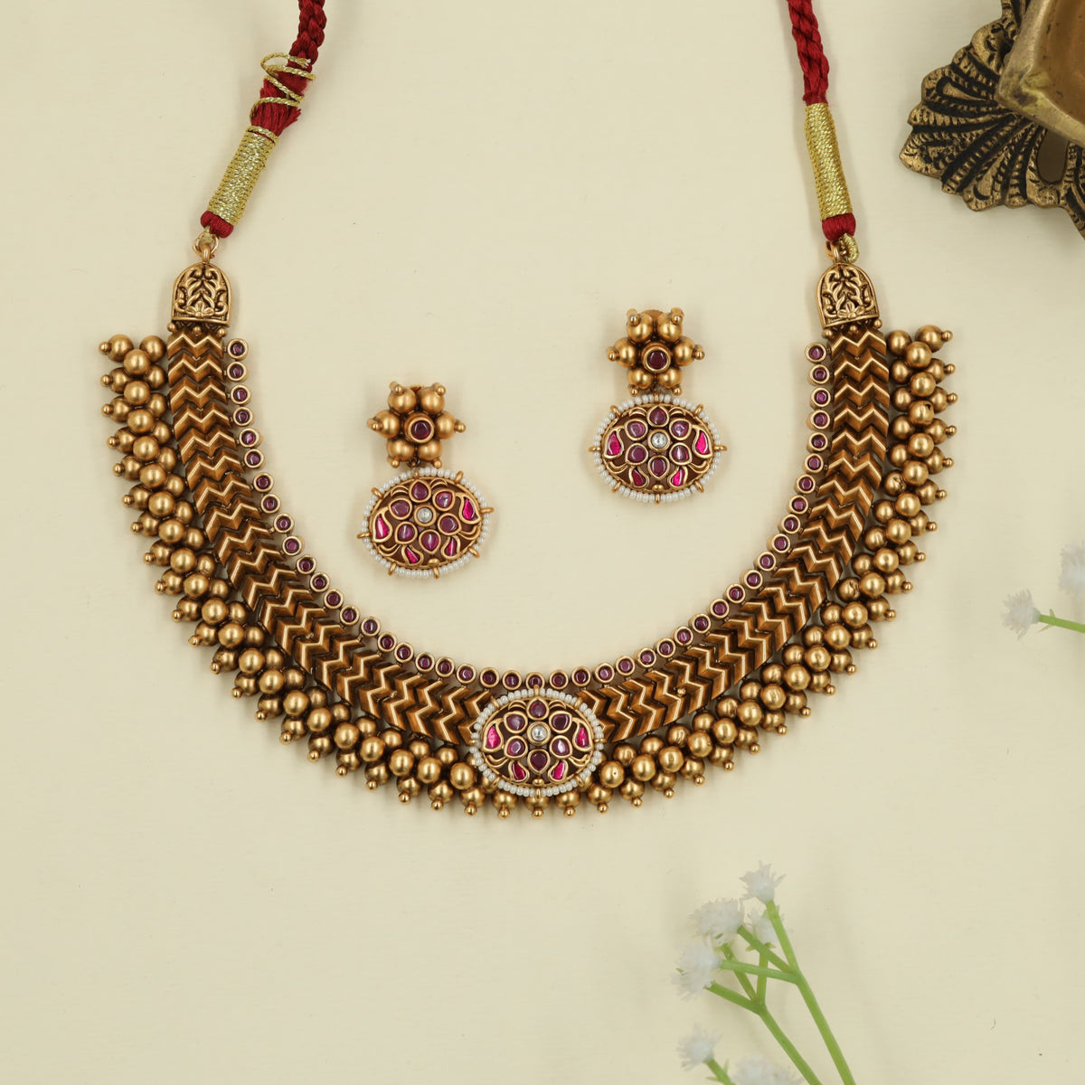 Heritage antique necklace showcasing zigzag artistry