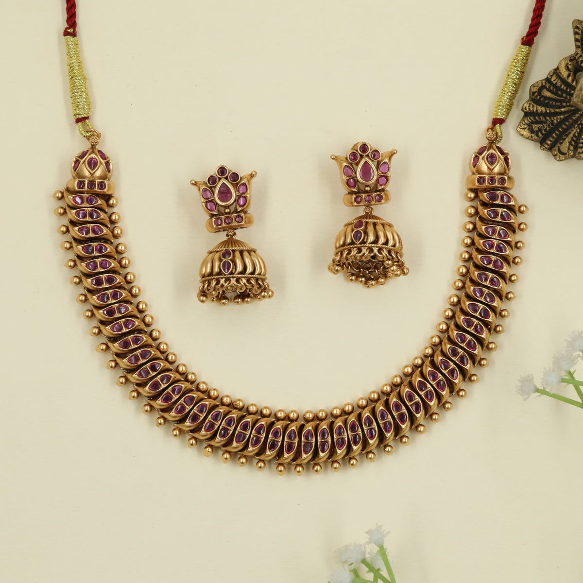 Heritage Oval Link Antique Necklace Set with Bells