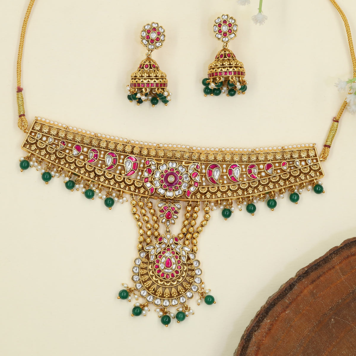 Antique Choker with a broad ornamental band and central floral drop
