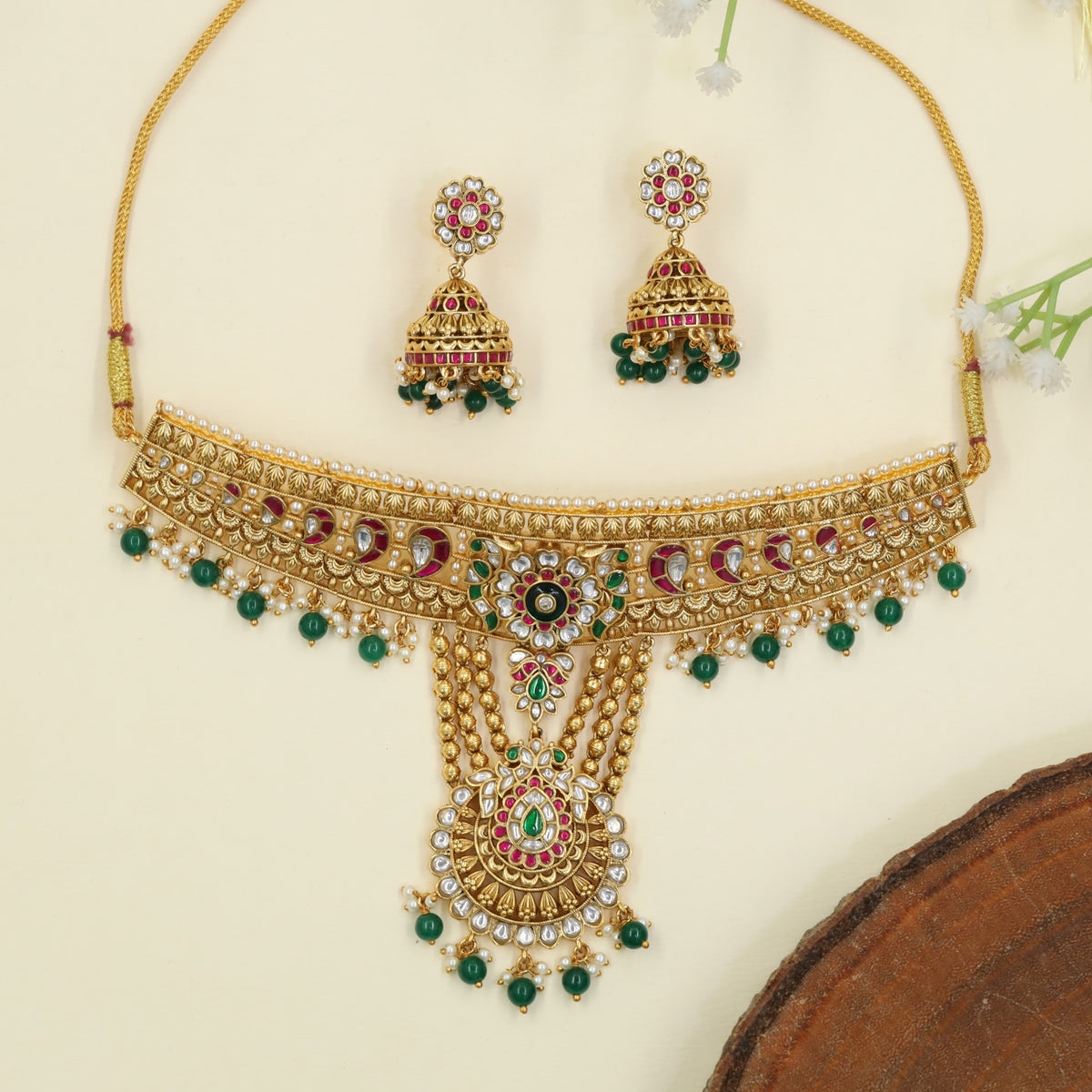 Antique Choker with a broad ornamental band and central floral drop
