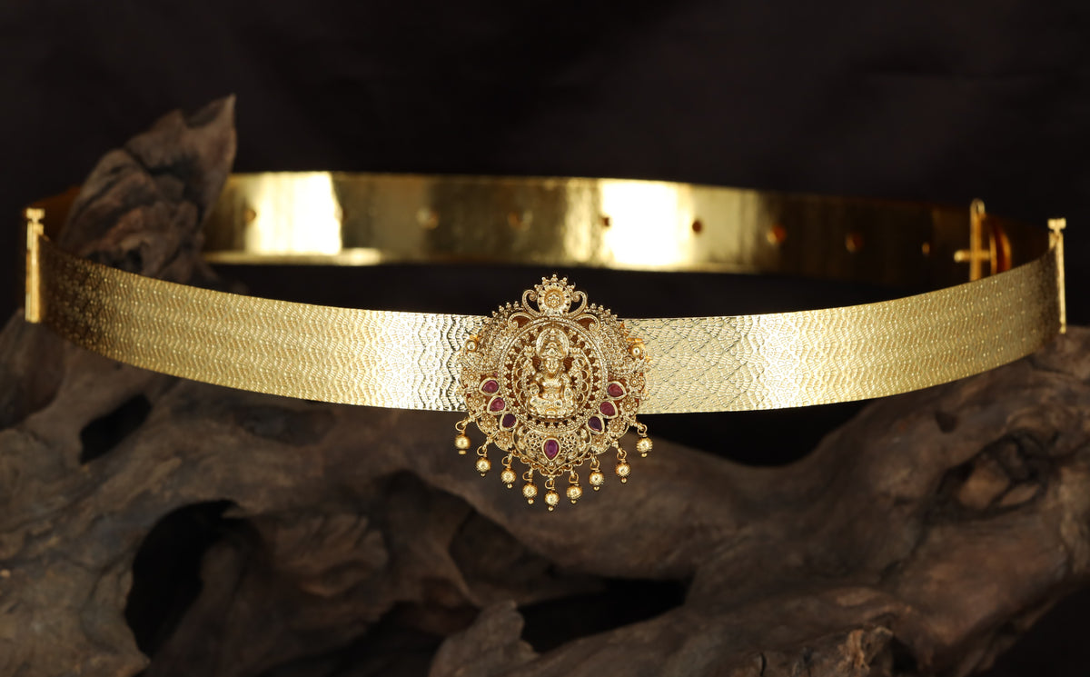 Antique Dabu with a seated Lakshmi pendant and hanging drops