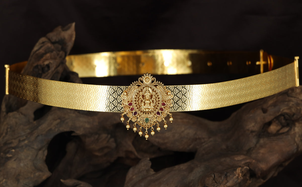 Antique Dabu with a seated Lakshmi pendant and hanging drops