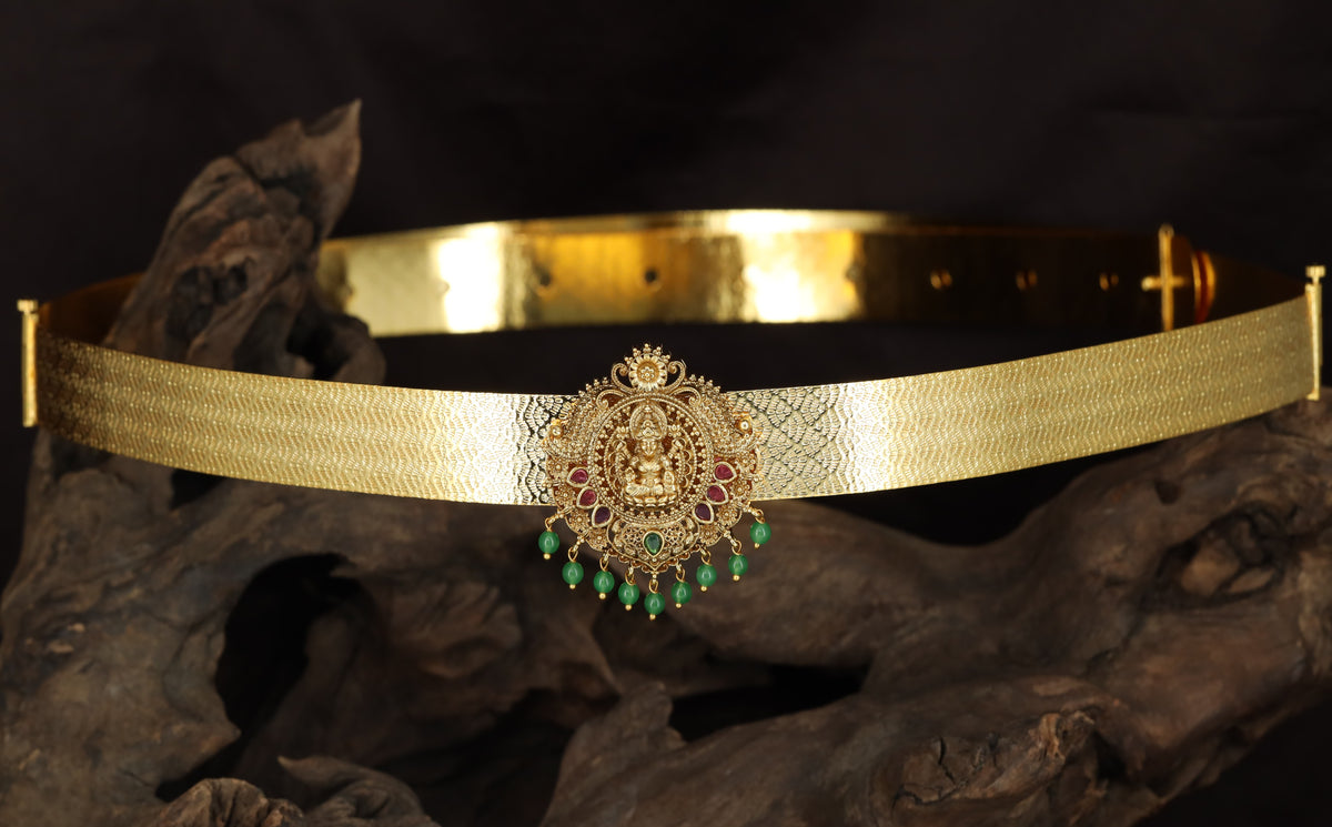 Antique Dabu with a seated Lakshmi pendant and hanging drops