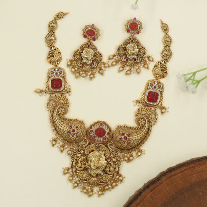 Antique Necklace with a prominent Krishna pendant and ornamental curves