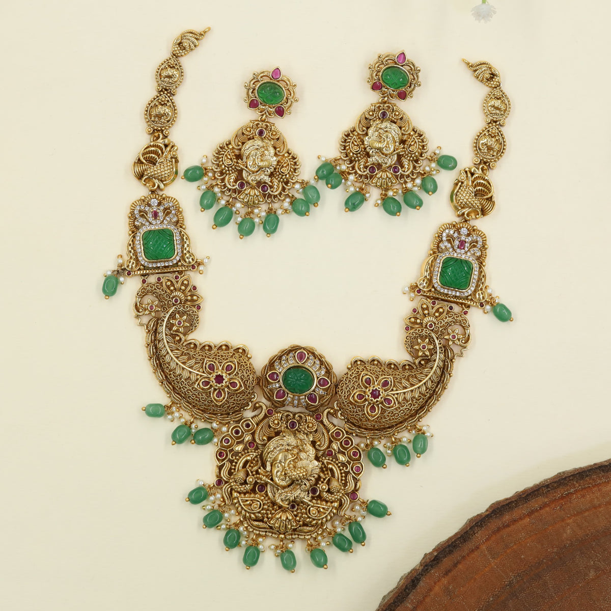 Antique Necklace with a prominent Krishna pendant and ornamental curves