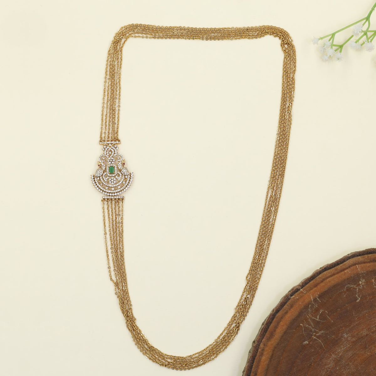 Traditional openwork pendant with multi strand Antique Mope Chain