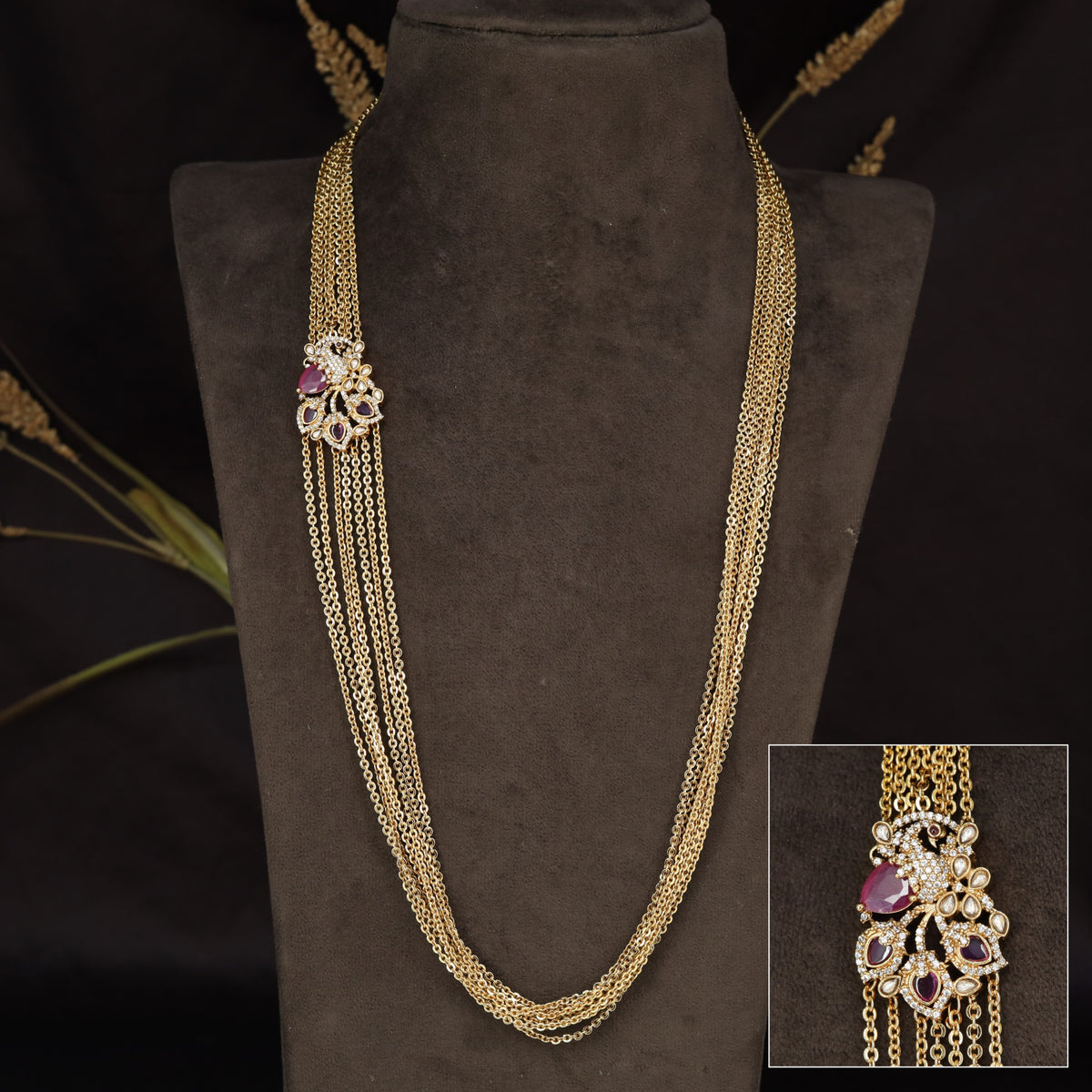Traditional multi strand chain with an intricate peacock design