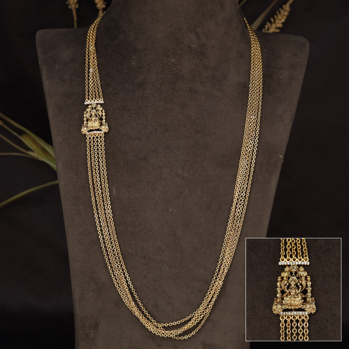 Multi strand Antique Mope Chain with a seated Lakshmi design