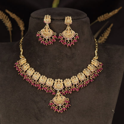 Lakshmi design Necklace with detailed floral frames and suspended beads