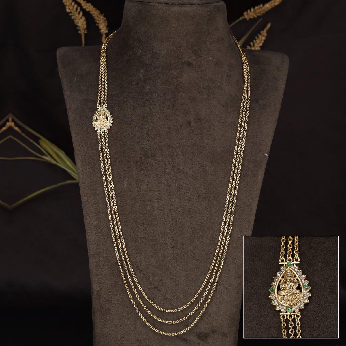 Antique Mope Chain with sculpted Lakshmi and floral framing