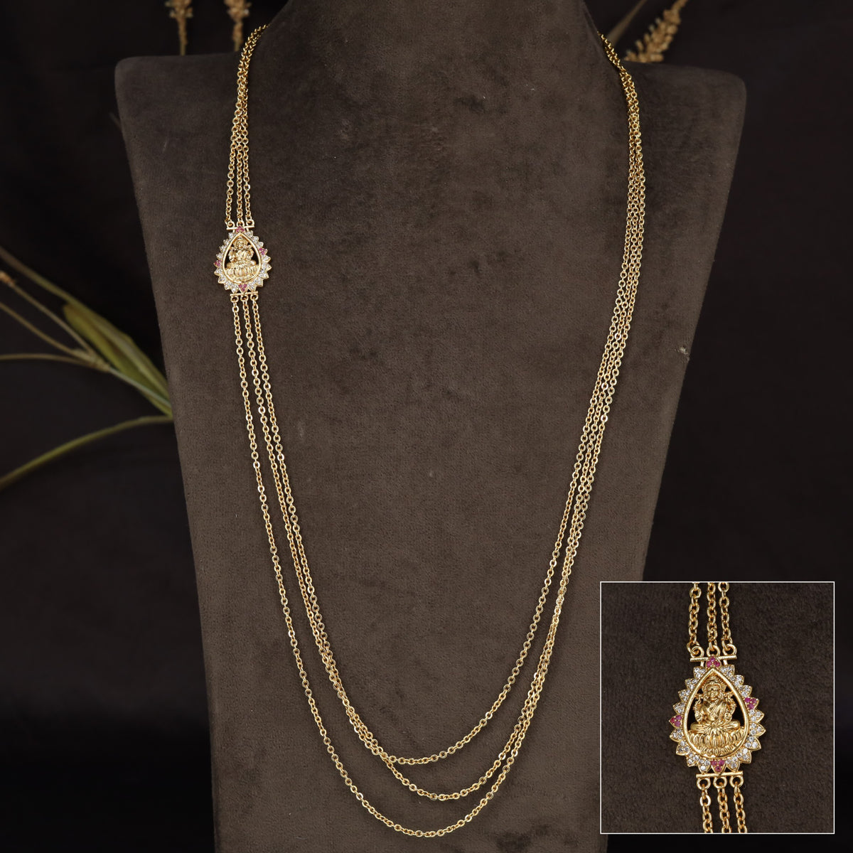 Antique Mope Chain with sculpted Lakshmi and floral framing