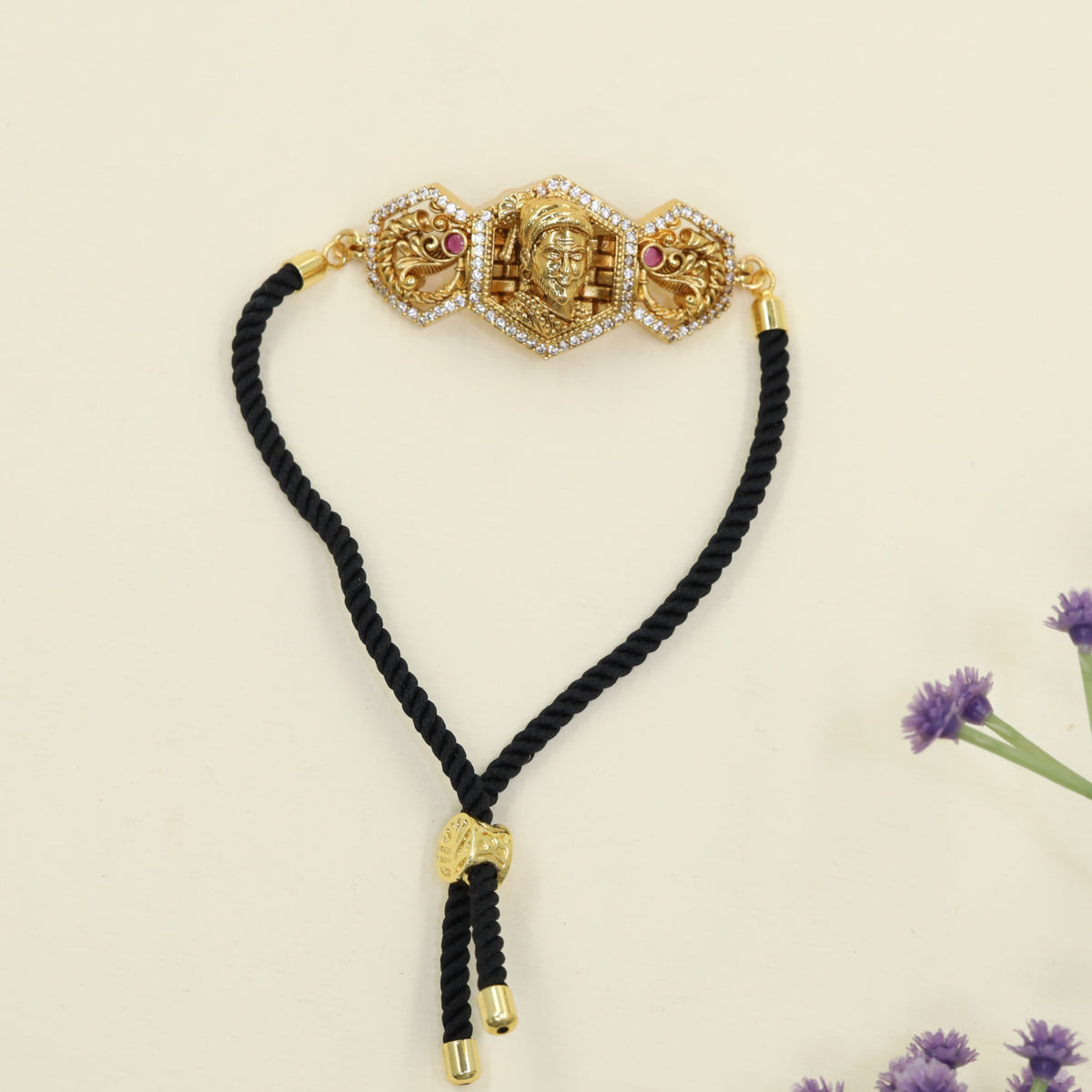 Antique Bracelet with Shivaji Maharaj portrait and ornate side panels