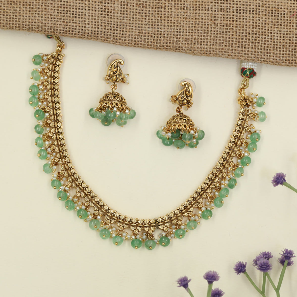 Antique Floral Filigree Necklace Set with Paisleys