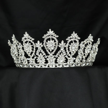 Royal wedding Crown with symmetrical flower arrangements and ornate openwork