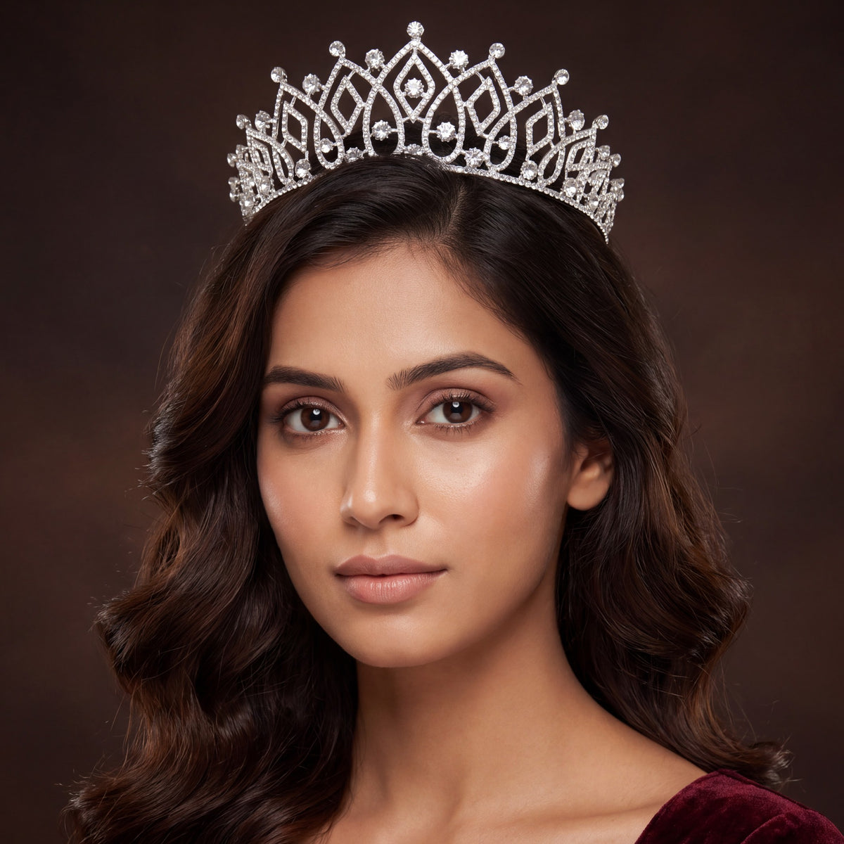 Regal Crown with geometric openwork arches and elegant diamond-shaped centre details