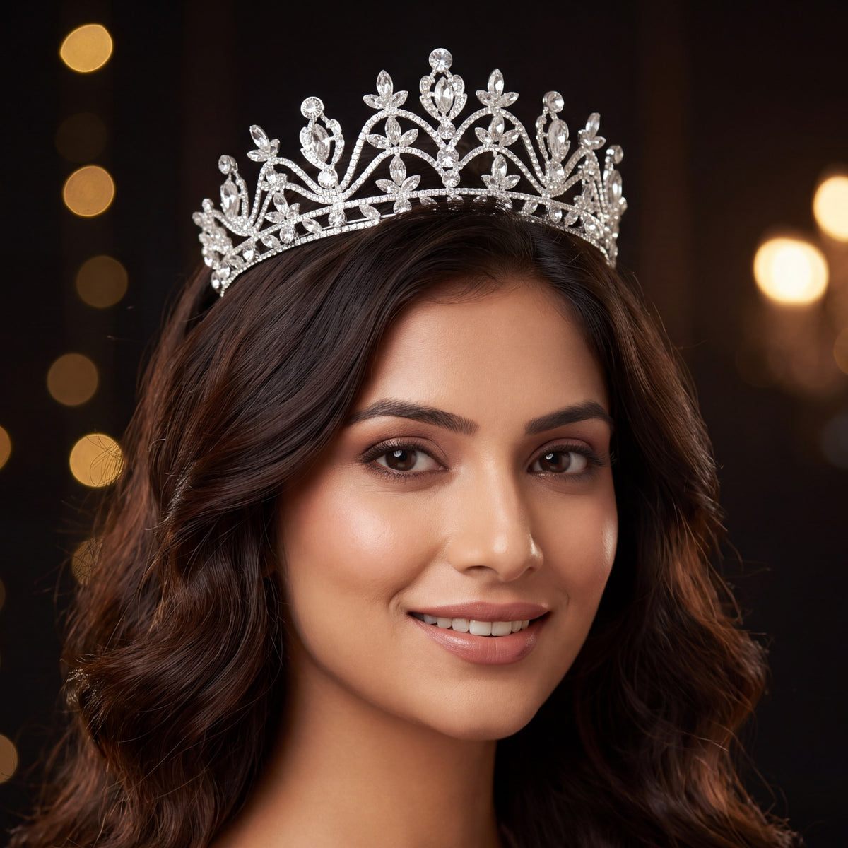 Regal Crown with intricate floral arches, delicate leaf details and an elegant raised centre