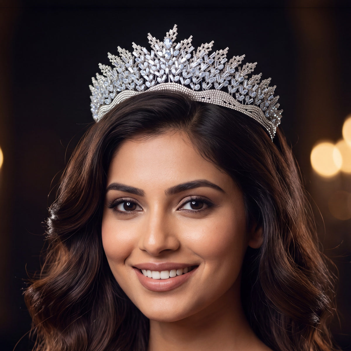 Grand openwork crown with ascending botanical sprays and richly detailed sculpted centre
