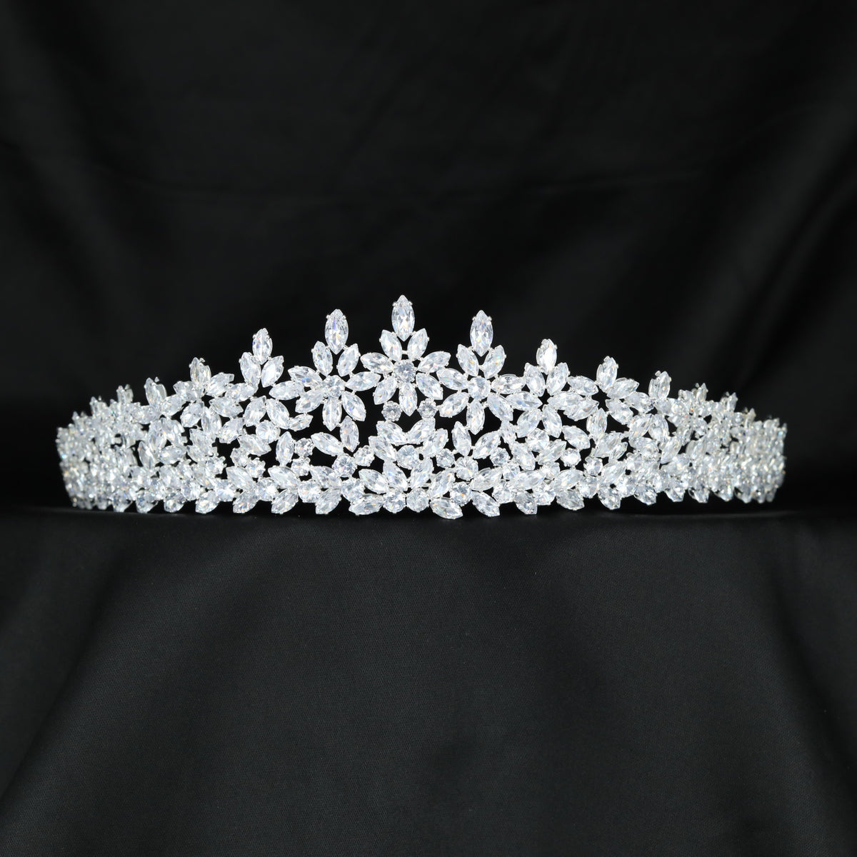 Classic floral framework crown with intricate blossoms, leaf detailing and openwork craftsmanship