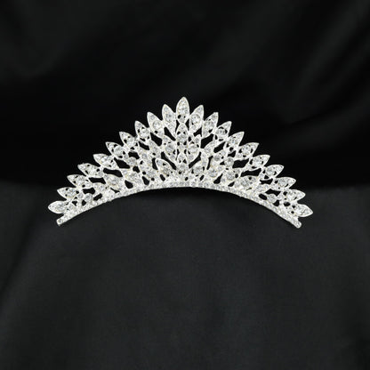 Floral foliage crown with pointed leaf elements and intricate sparkling accents