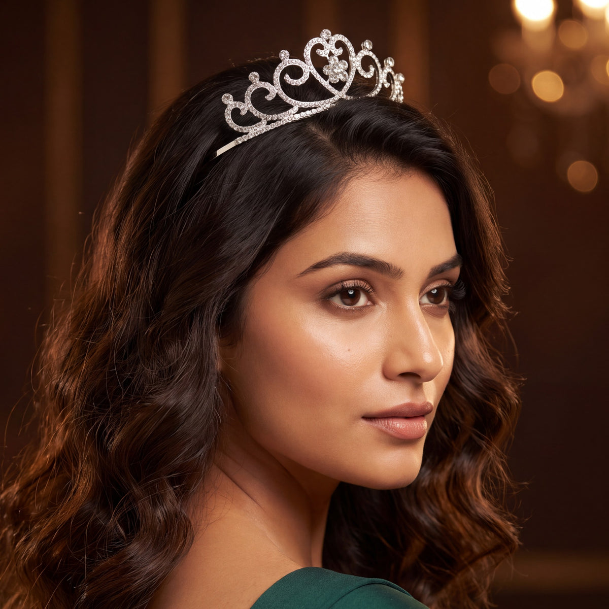 Premium floral crown featuring a heart shaped centre and intricate crystal craftsmanship