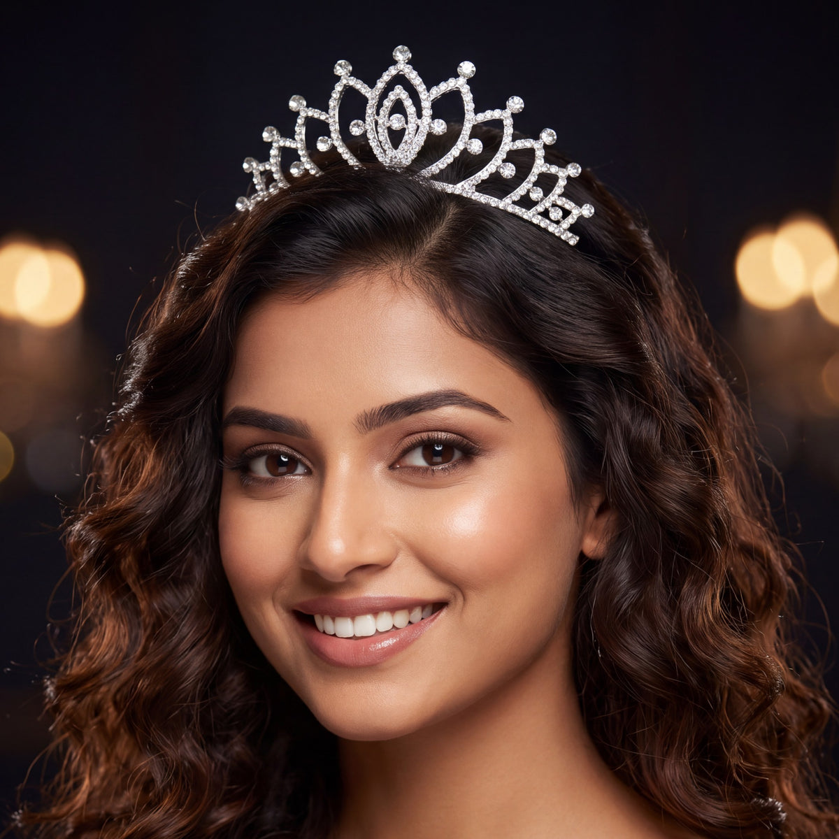 Regal lotus inspired crown with symmetrical arches and refined stone accents