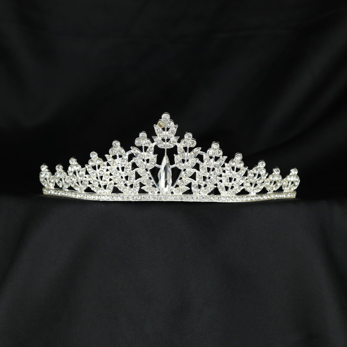 Premium royal style crown with elaborate floral sprays and delicate openwork craftsmanship