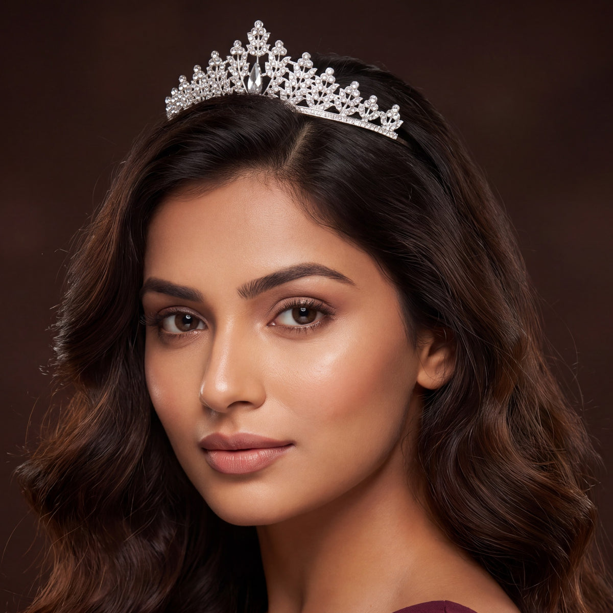 Premium royal style crown with elaborate floral sprays and delicate openwork craftsmanship
