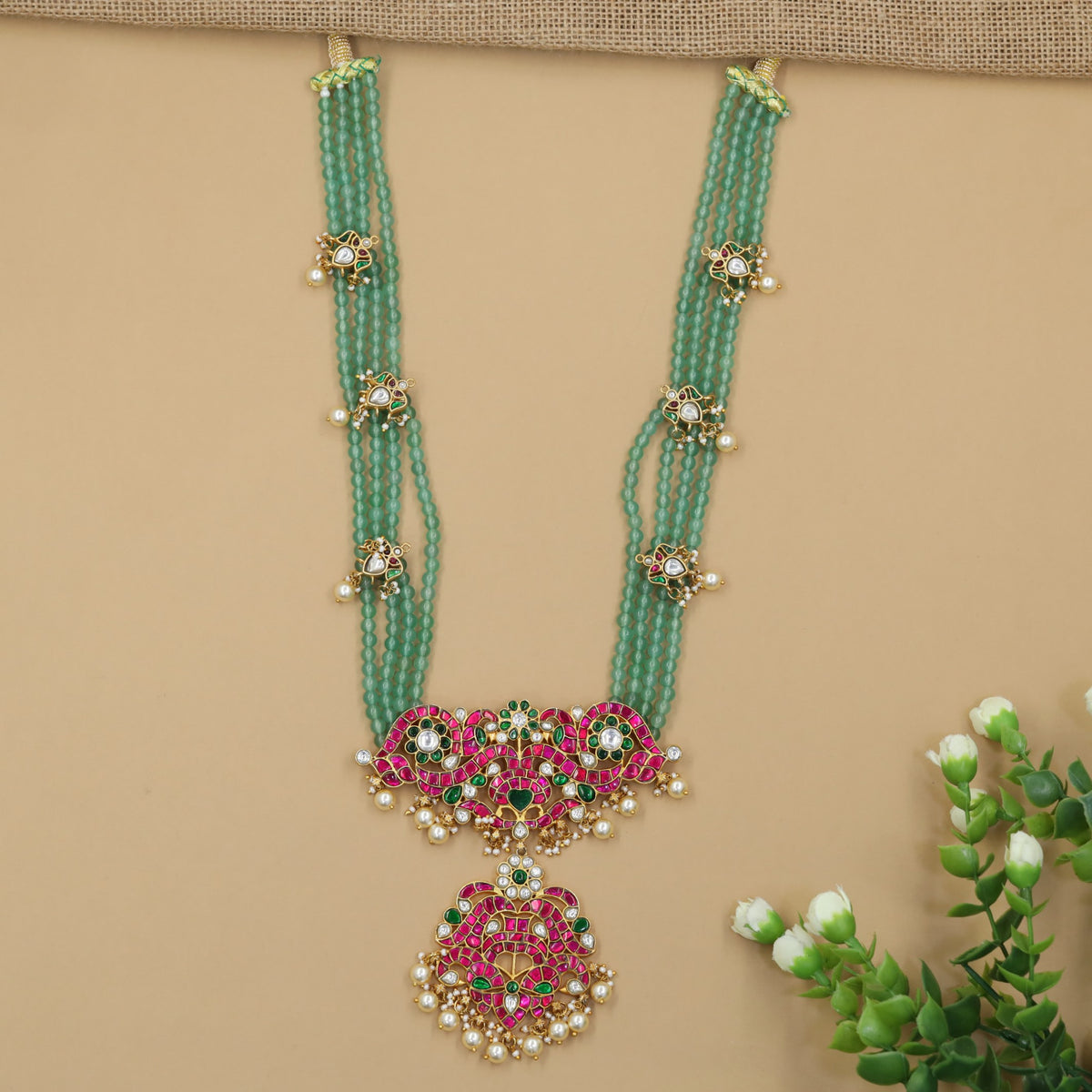Signature jadau long haara with ornate central pendant