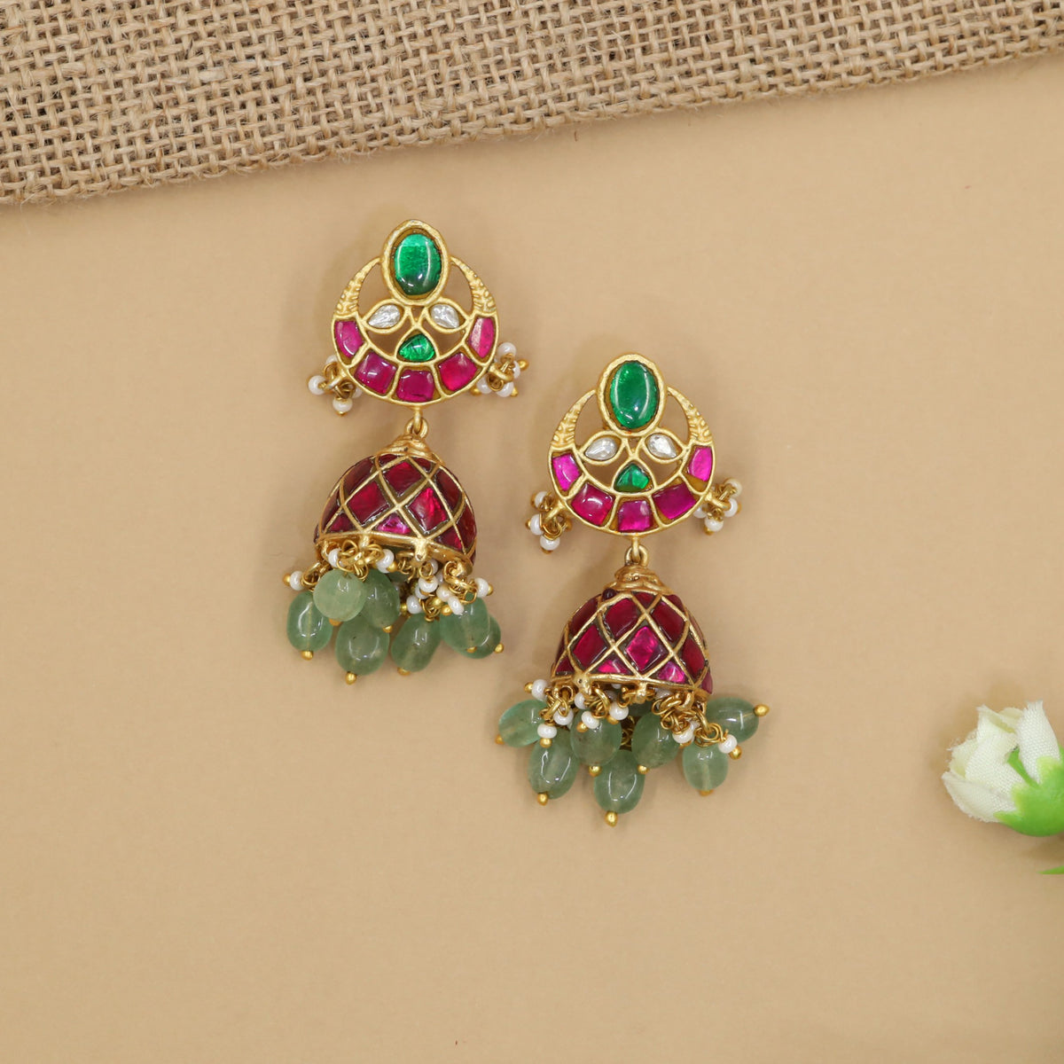 Ornate Jadau Jumkas With Dome-Shaped Traditional Detailing