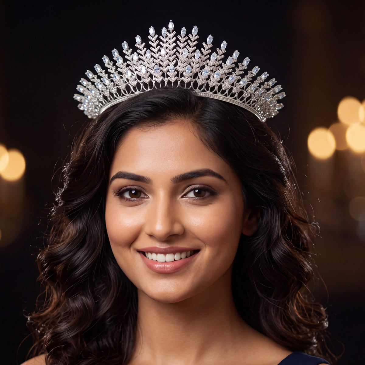 Intricate Crystal Fancy Crown with Branching Leaf Details