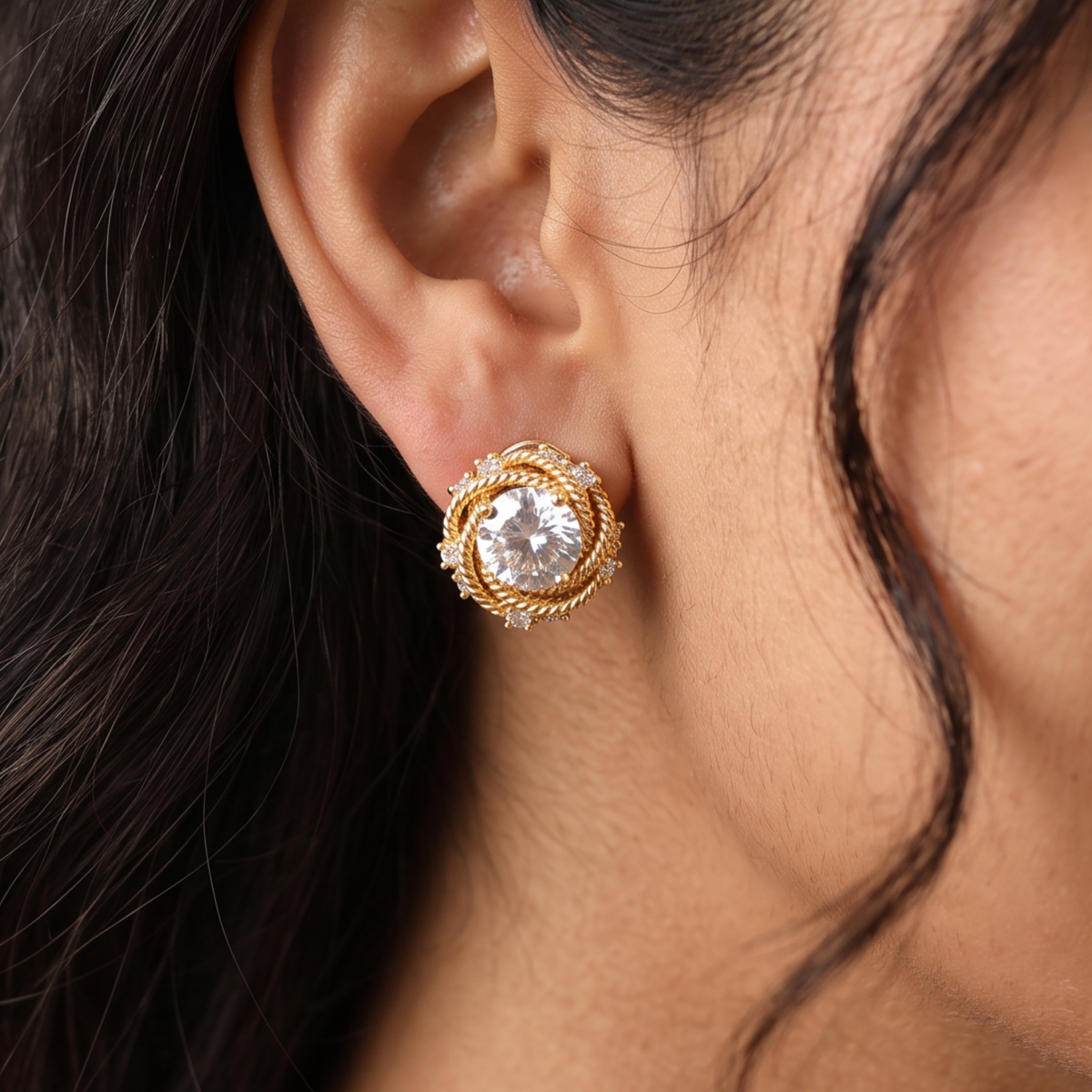 Gold Polish Concentric Rope Border Medallion Studs