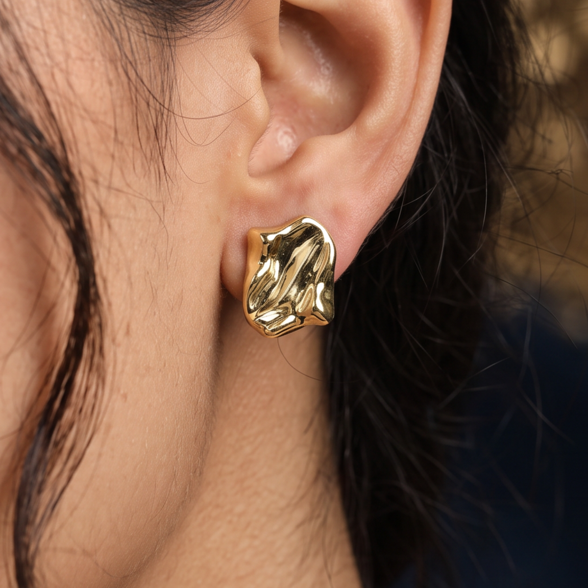 Abstract Sweeping Ridge Organic Sculptural Stud Earrings