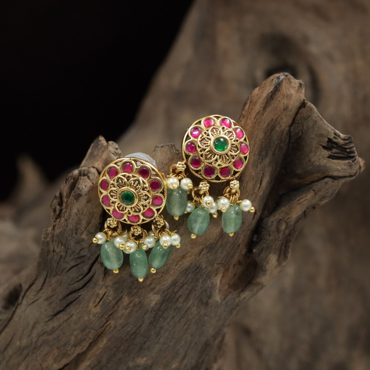 Elegant Antique Stud With Pearl Clusters And Hanging Drops