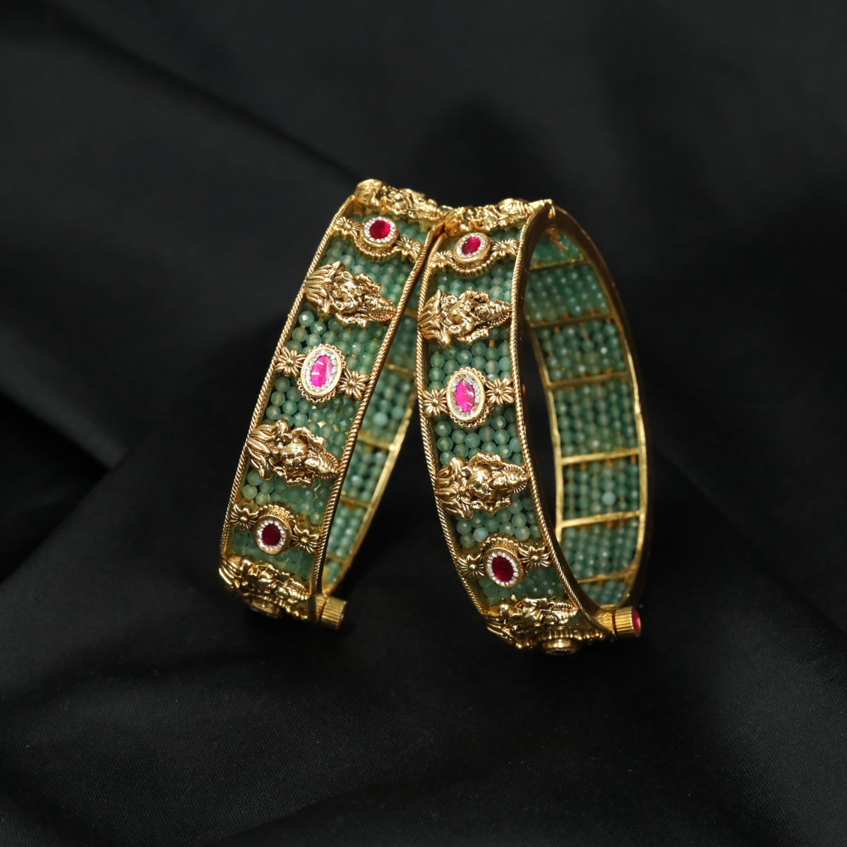 Grand Lakshmi Antique Bangles With Ornate Borders and Raised Designs