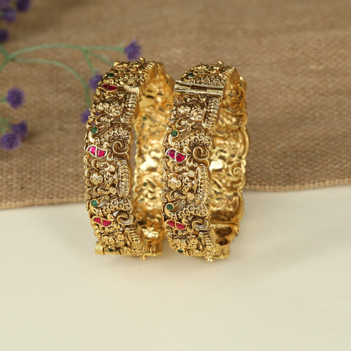 Elegant Lakshmi Antique Bangles With Elaborate Decorative Patterns