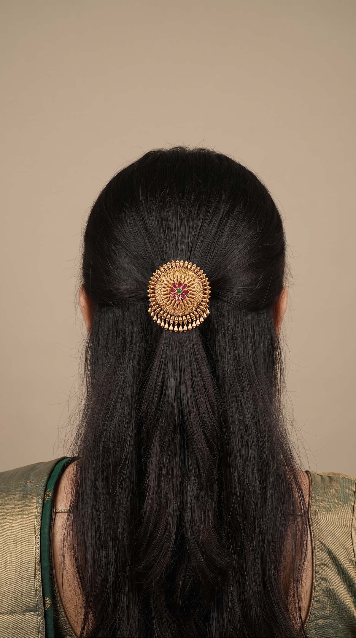 Meher Floral Sunray Antique Jade Bille with Ornamental Drop Borders