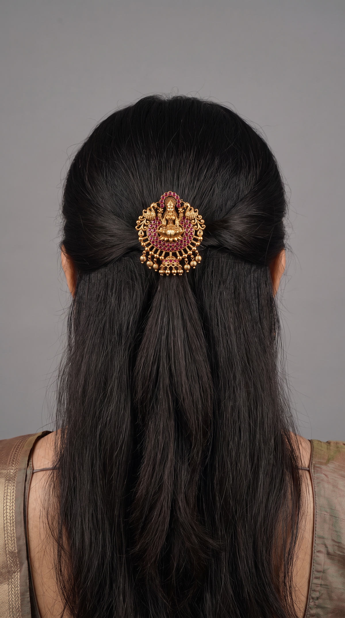 Opulent Circular Lakshmi Design With Hanging Drops Antique Jade Bille